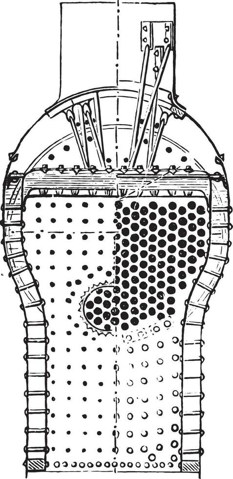 Home Cup and the firebox of the American boiler, vintage engraving. vector