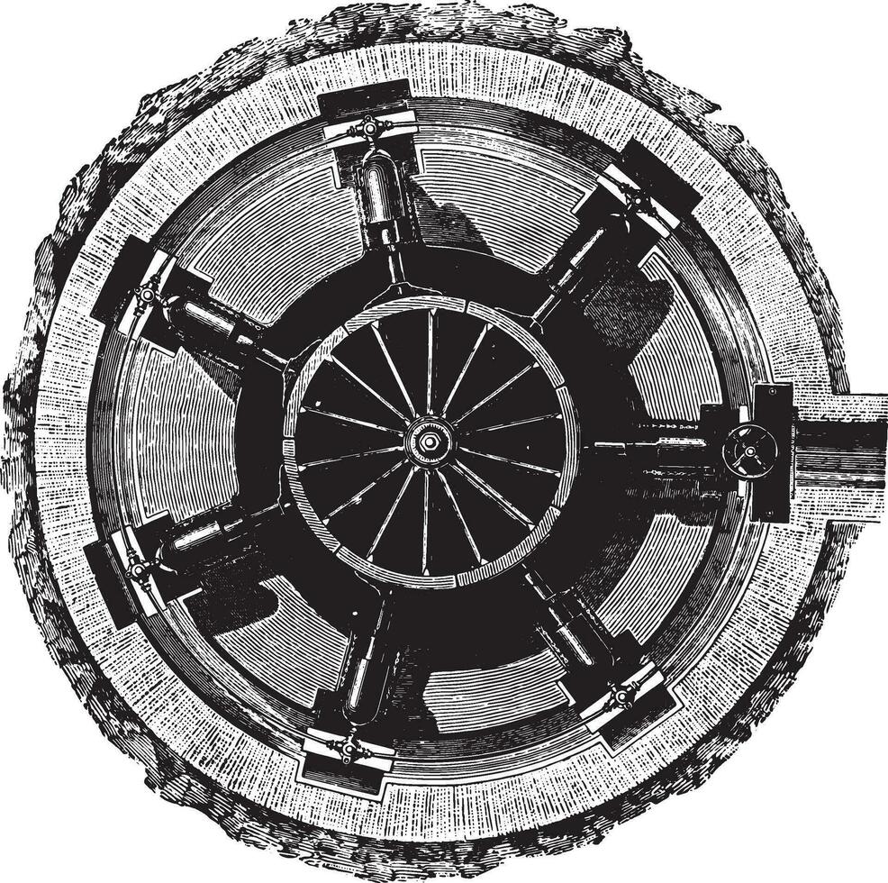 General plan of the machine to stop and delight, vintage engraving. vector