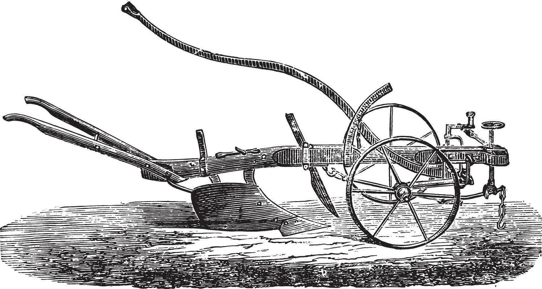 Single furrow, Dombasle, vintage engraving. vector