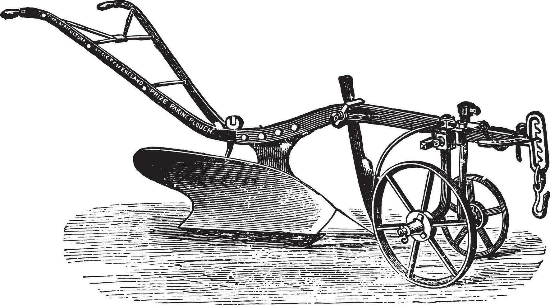 Technology of plow of Bajac-Delahaye, vintage engraving. vector