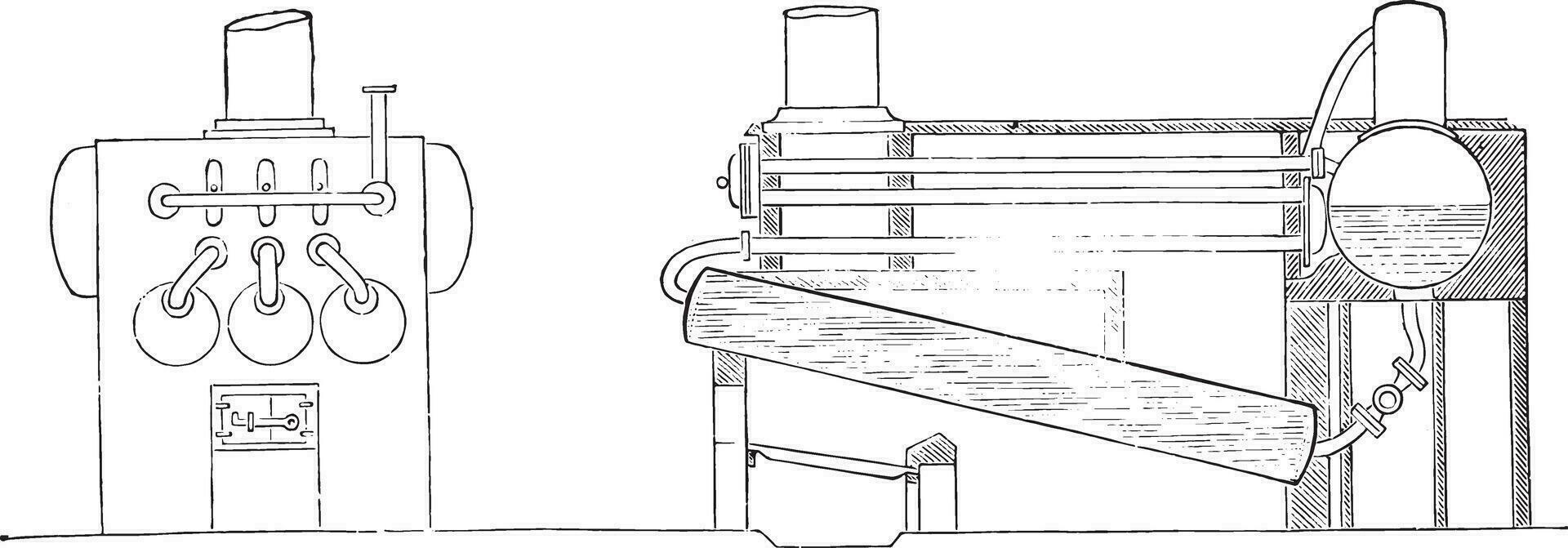 Instant steam boiler, vintage engraving. vector