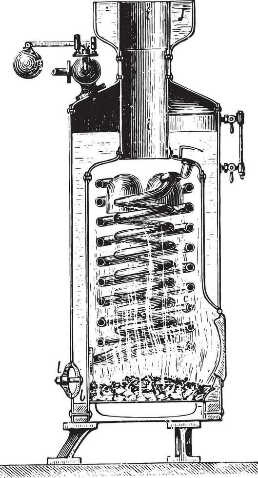 Roser boiler, vintage engraving. vector
