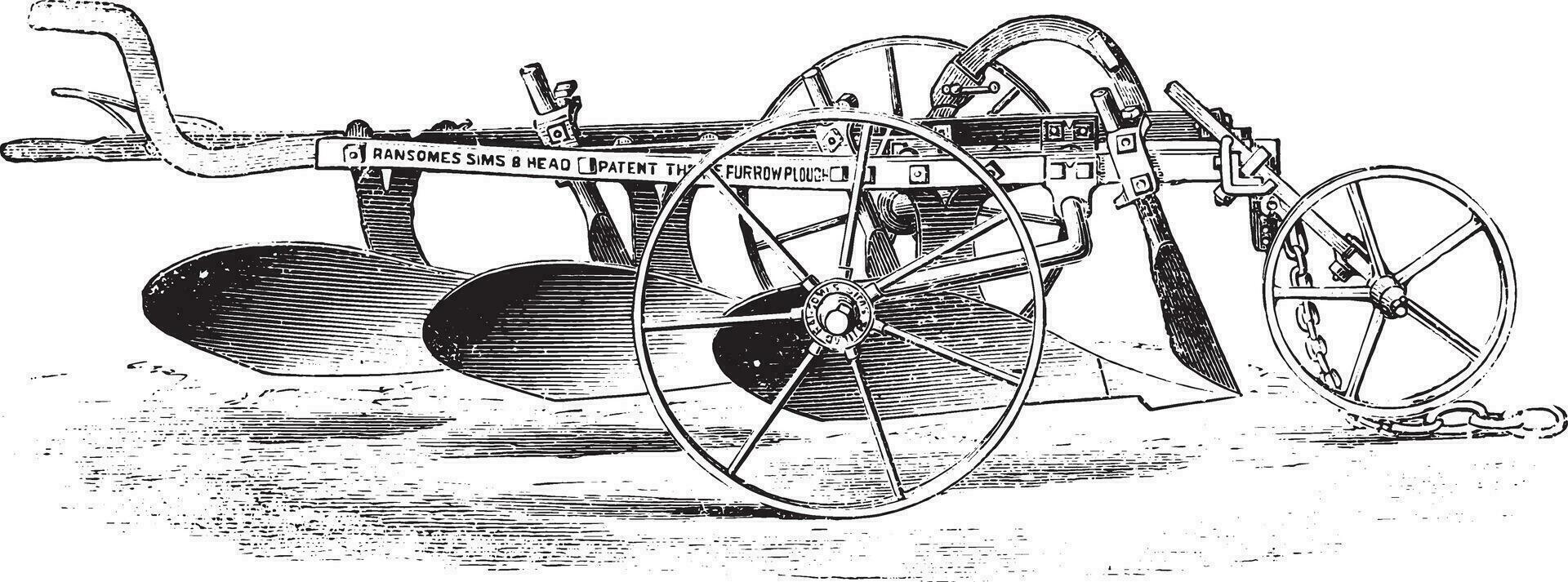 Trisoc Ransomes earth to turn down the field, vintage engraving. vector