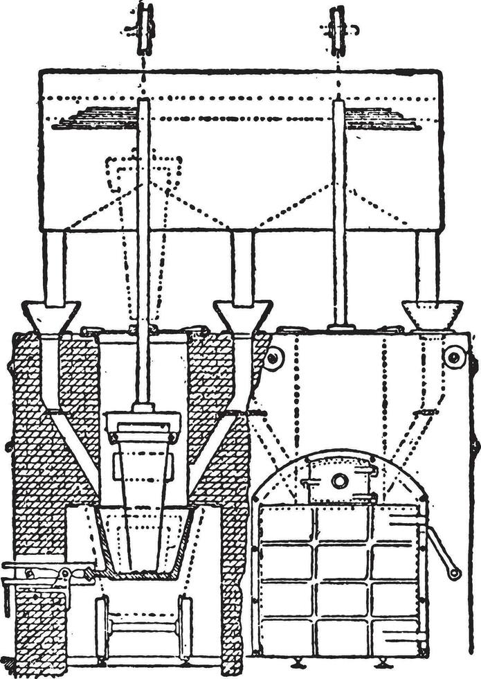 Electric oven spray for the preparation of calcium carbide, vintage engraving. vector