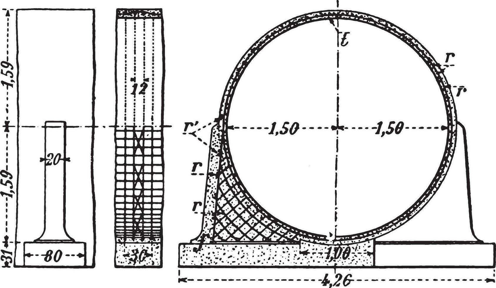 Aqueduct Acheres, vintage engraving. vector