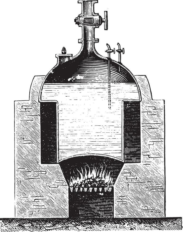 Boiler Newcomen, vintage engraving. vector