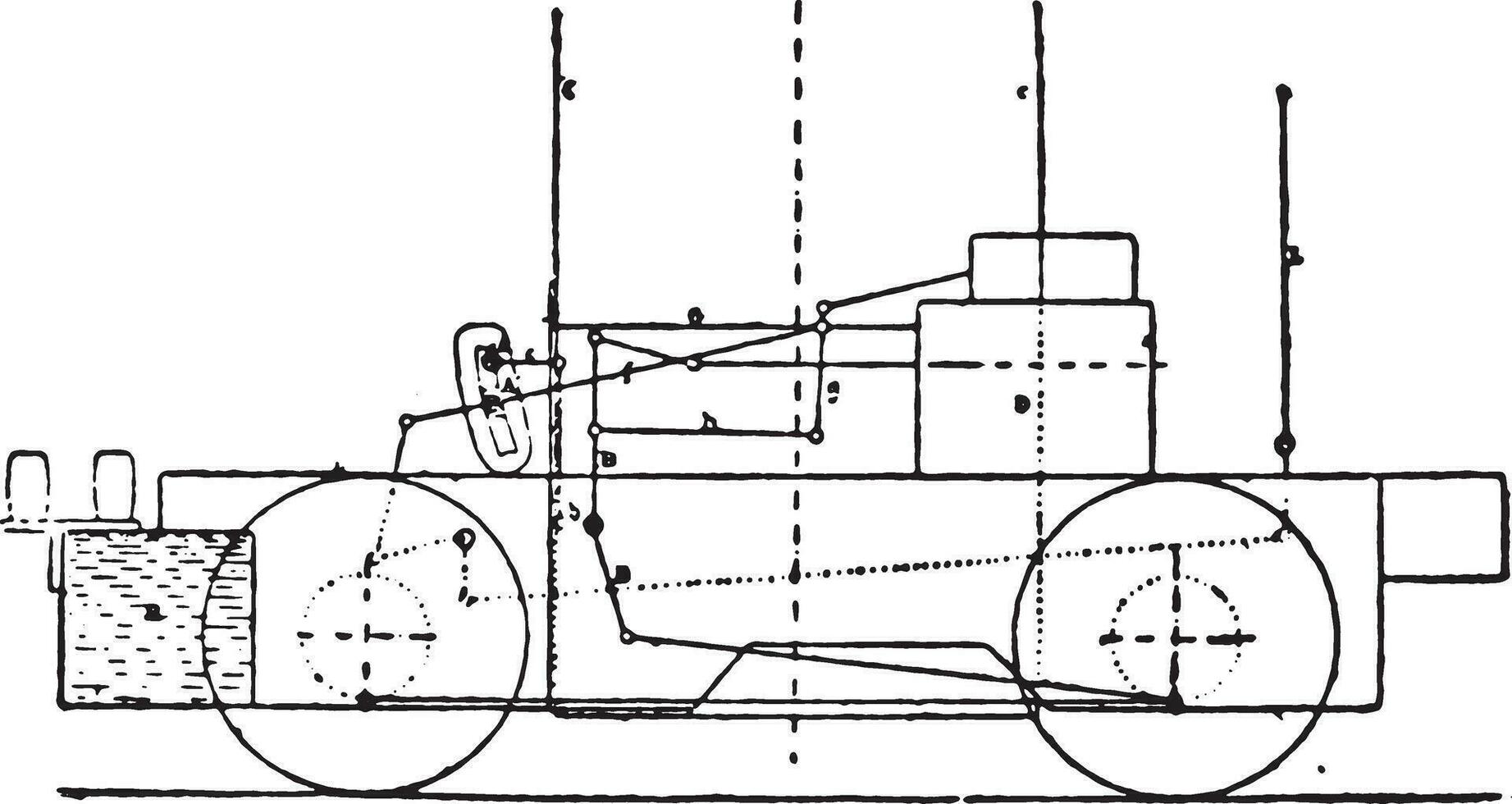 Motor bogie Rowan system, vintage engraving. vector