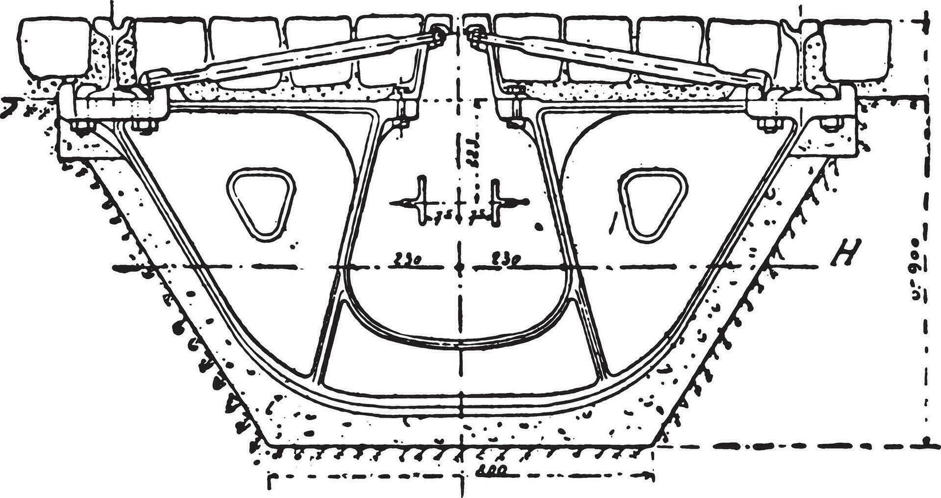 Central gutter, vintage engraving. vector