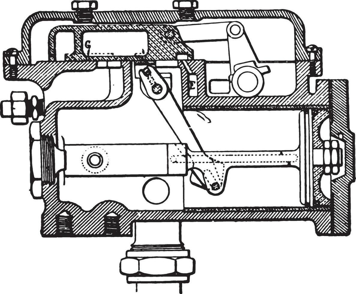 Tap system mechanic Vaughan Mckee, vintage engraving. vector