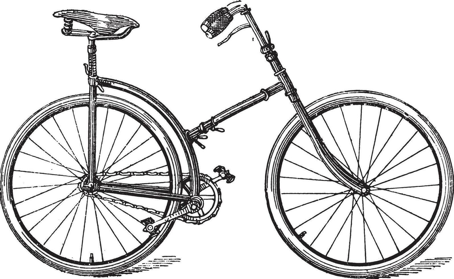 Folding bicycle, bent, vintage engraving. vector