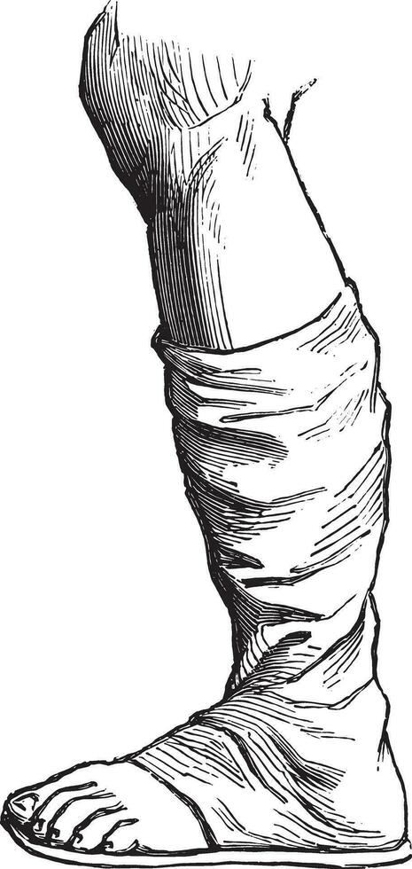 zapato de un común hombre en el noveno siglo, Clásico grabado. vector