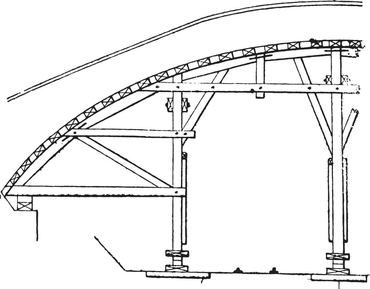 Hanger arch vault with through service, vintage engraving. vector