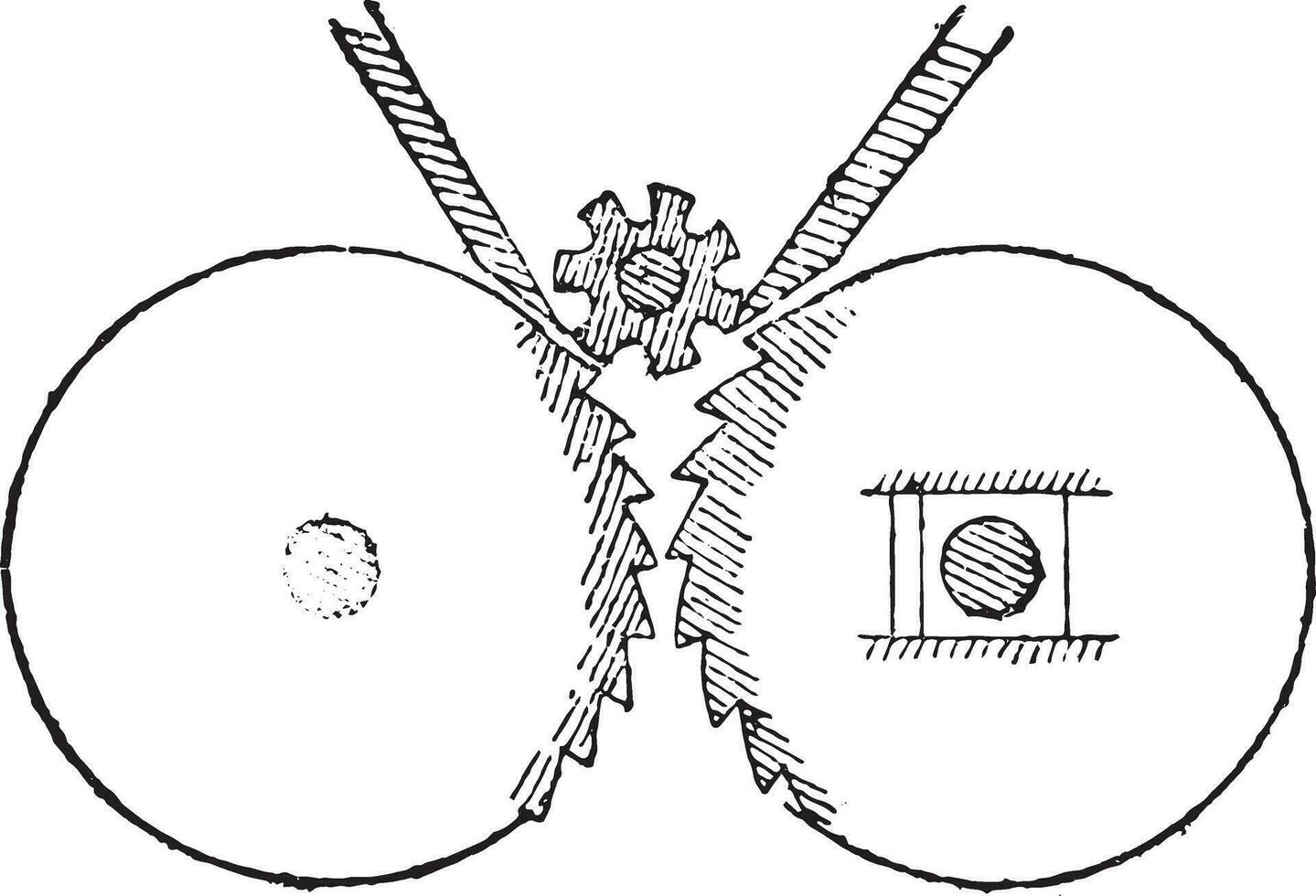 Section of a crusher two fluted cylinders, vintage engraving. vector