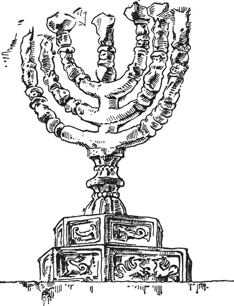 Chandelier has seven branches of Hebrews, vintage engraving. vector