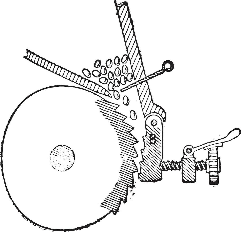 Section of a crusher to a single cylinder, vintage engraving. vector