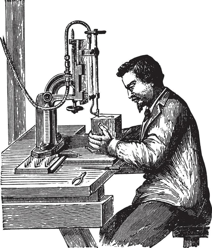 Burning machine, vintage engraving. vector