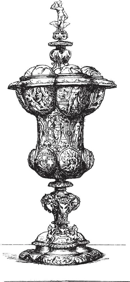 Goblet of gold and engraved silver, vintage engraving. vector