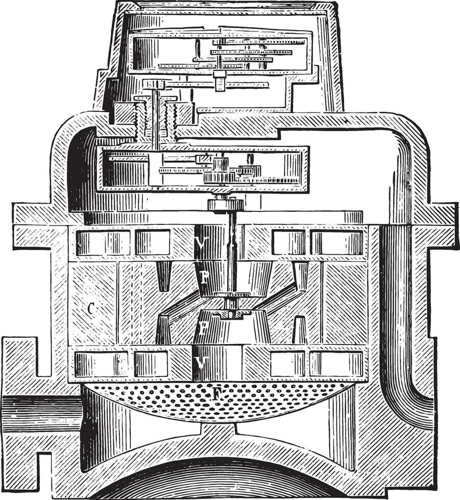 Vertical section of Crown-Meter, vintage engraving. vector