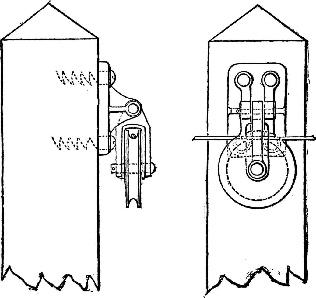 Universal Pulley, vintage engraving. vector