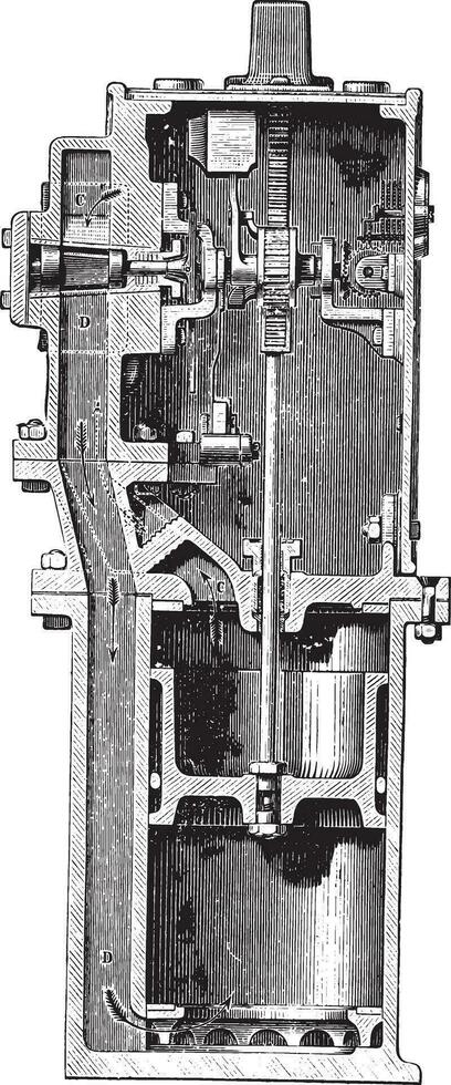 Water meter, Samain system, vintage engraving. vector