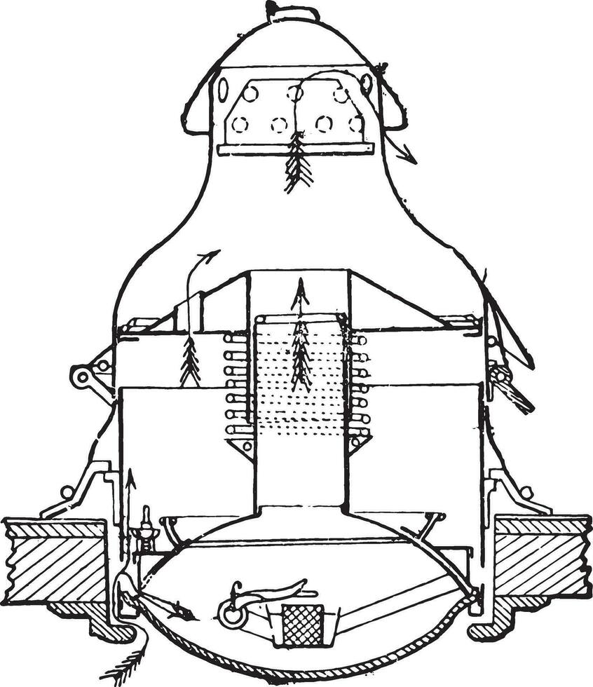 Cutting the flat nose lamp Orleans Company, vintage engraving. vector