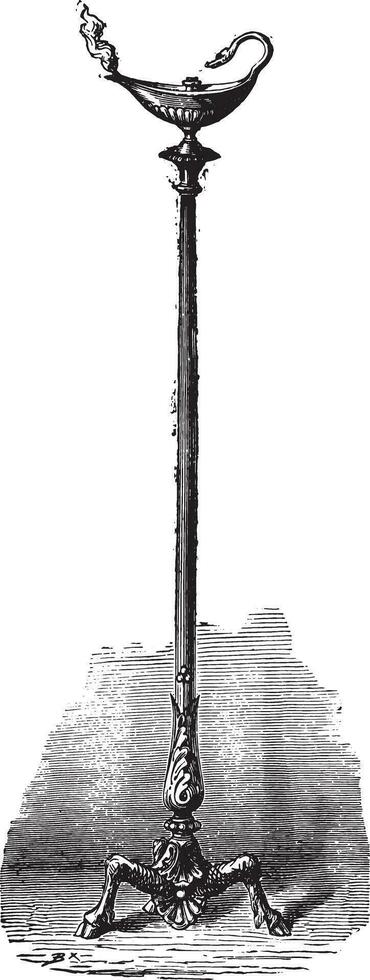 romano candelabro con su lámpara, Clásico grabado. vector
