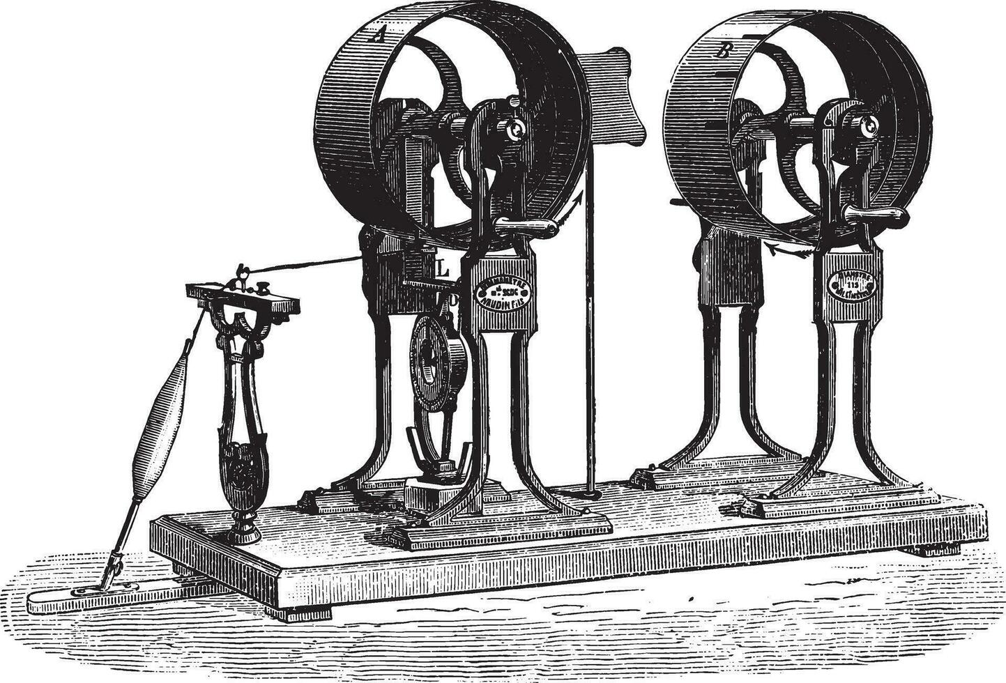 Dynamometer for cotton son ready to open, vintage engraving. vector