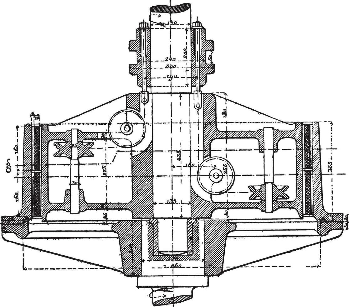 Friction clutch cut along the axis of the pulley, vintage engraving. vector