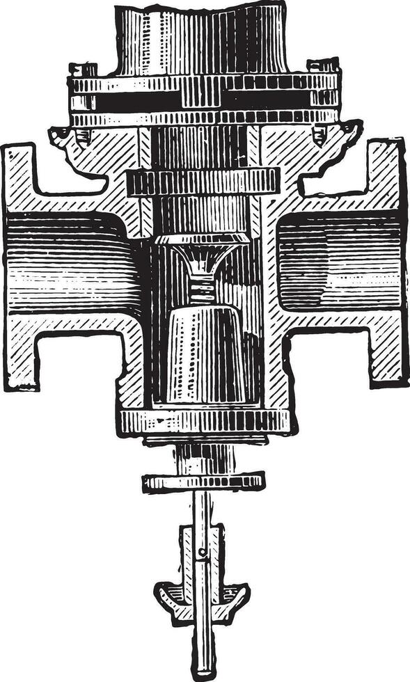 tangye motor. corte el vapor entrada linterna, Clásico grabado. vector