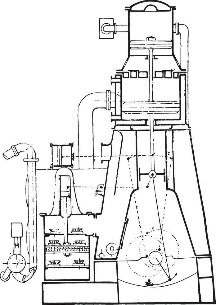 Sectional view of the machine of Normandy, vintage engraving. vector