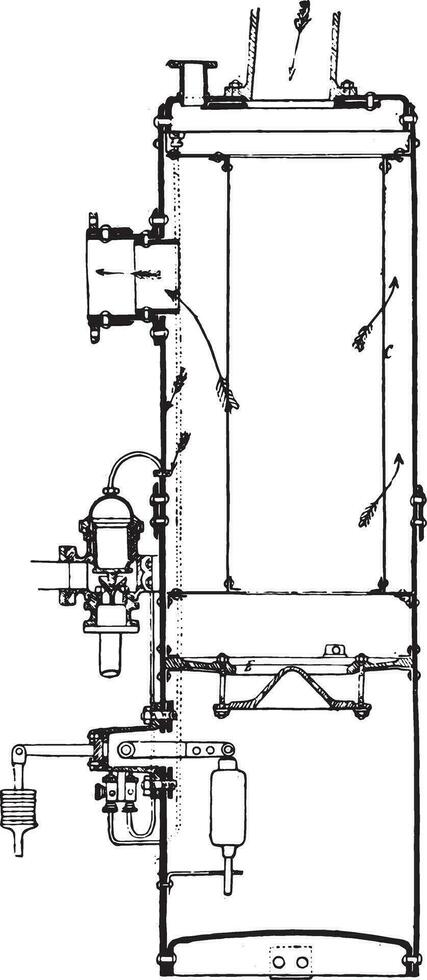 Separator and steam trap, Belleville system. View and cut, vintage engraving. vector