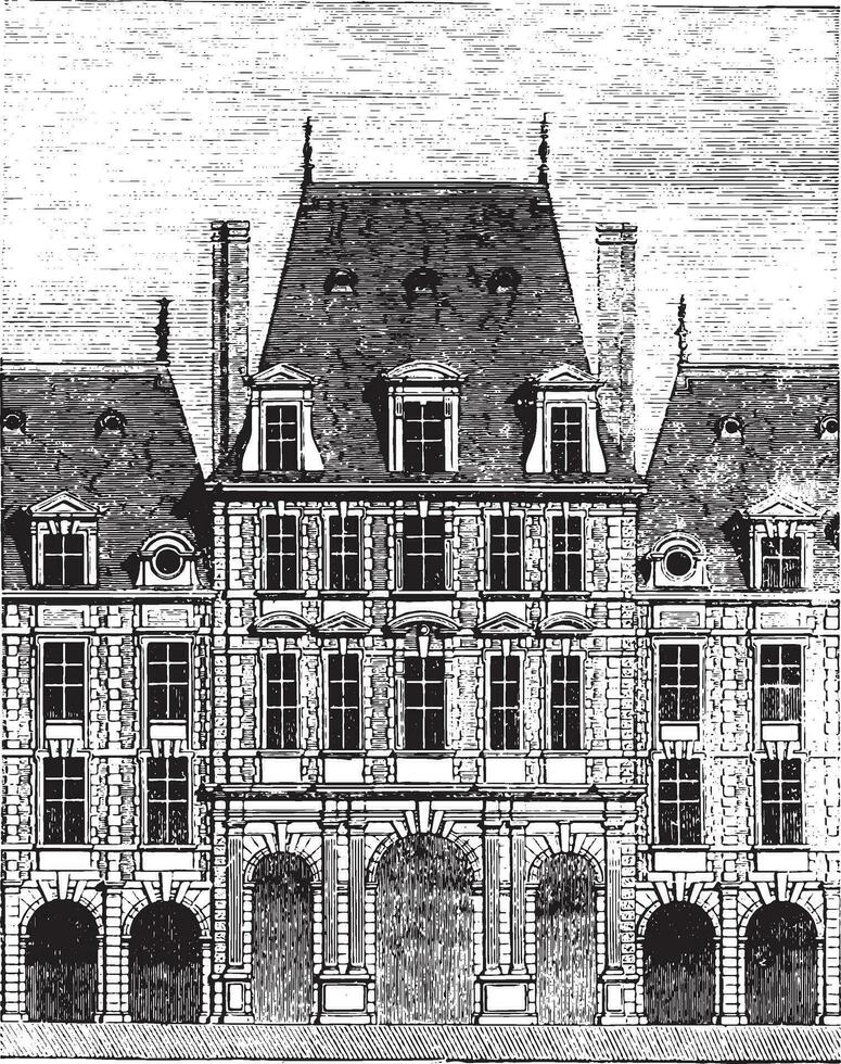 View of one of the pavilions of the Place Royale, vintage engraving. vector