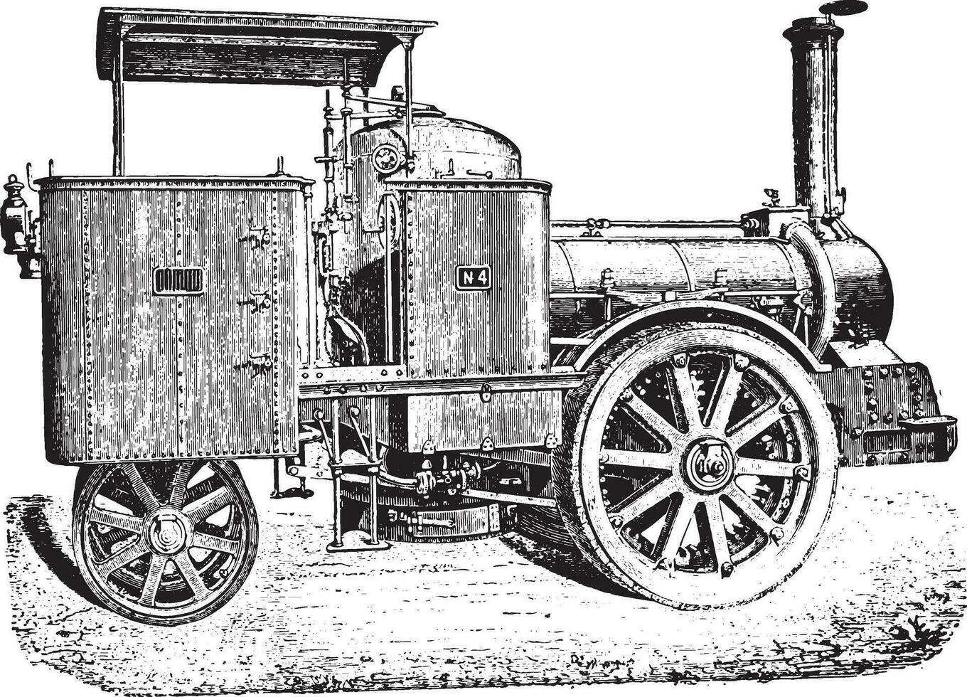 Road Locomotive, Cail system, vintage engraving. vector