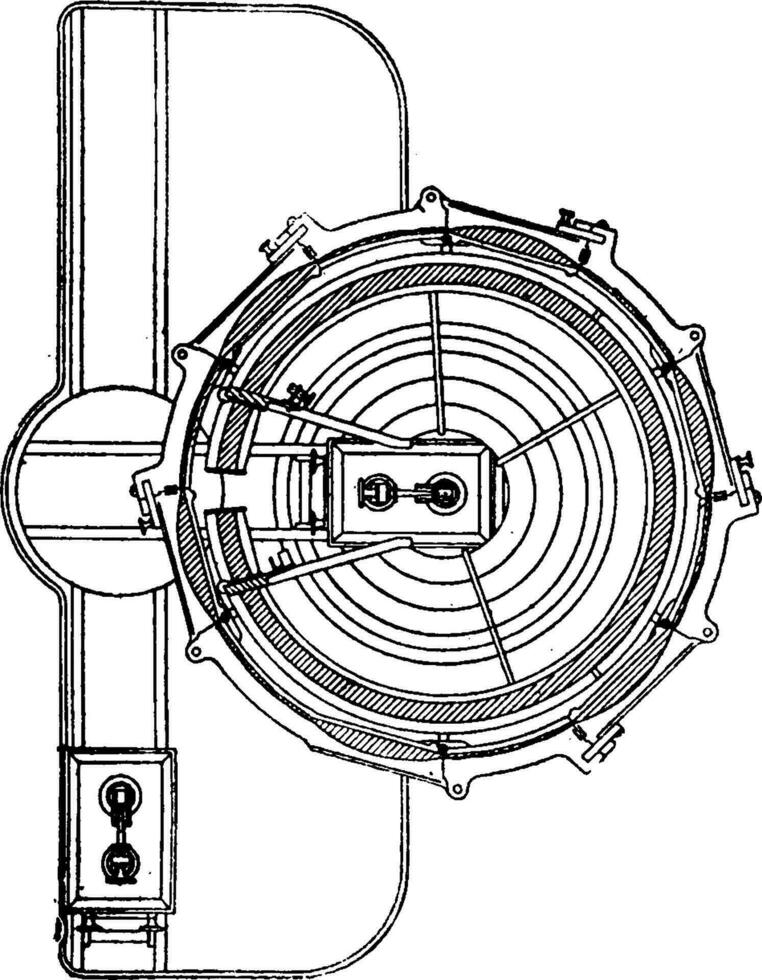 Horizontal section of the apparatus with electric light, vintage engraving. vector
