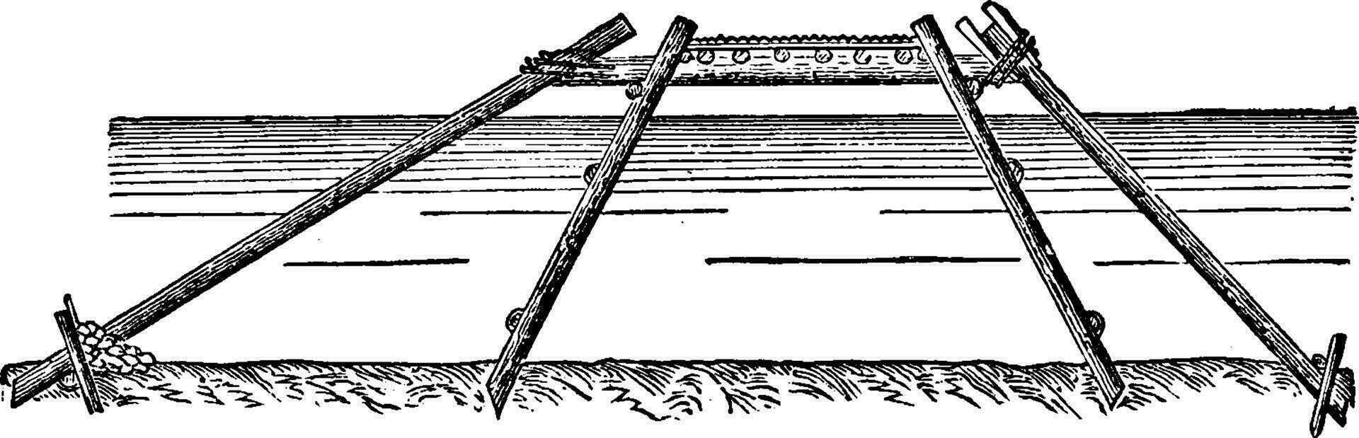 Caesar bridge on the Rhine, vintage engraving. vector