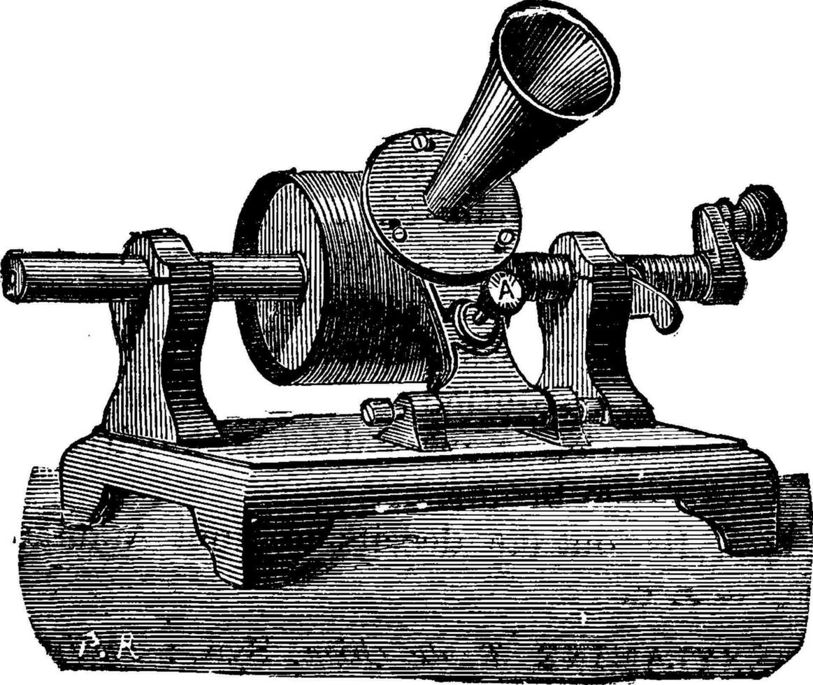 Edison phonograph, vintage engraving. vector