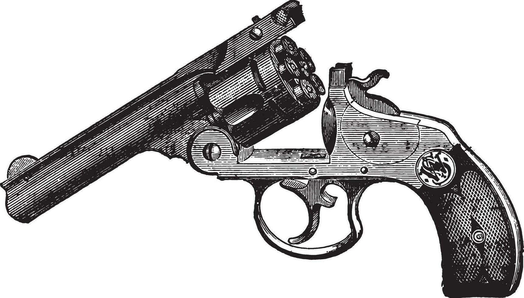 Smith and Wesson revolver, vintage engraving. vector