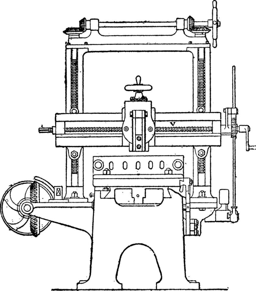 cepilladora, lateral vista, Clásico grabado. vector