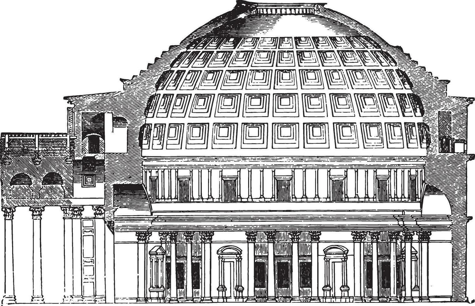 Cup Pantheon of Agrippa, vintage engraving. vector