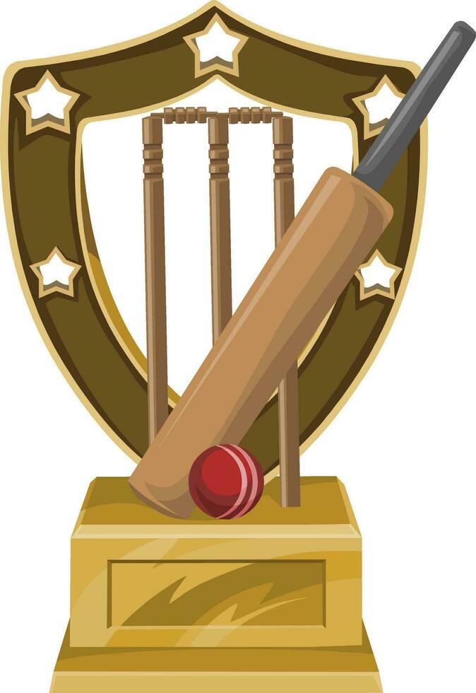 Vector of trophy with cricket bat, ball and stump.