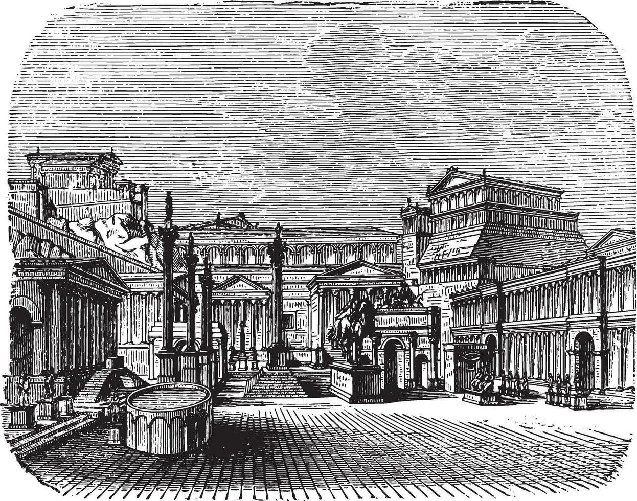 Restoring a forum, vintage engraving. vector