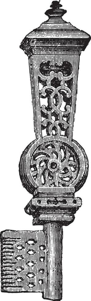 Iron key to the sixteenth century, vintage engraving. vector