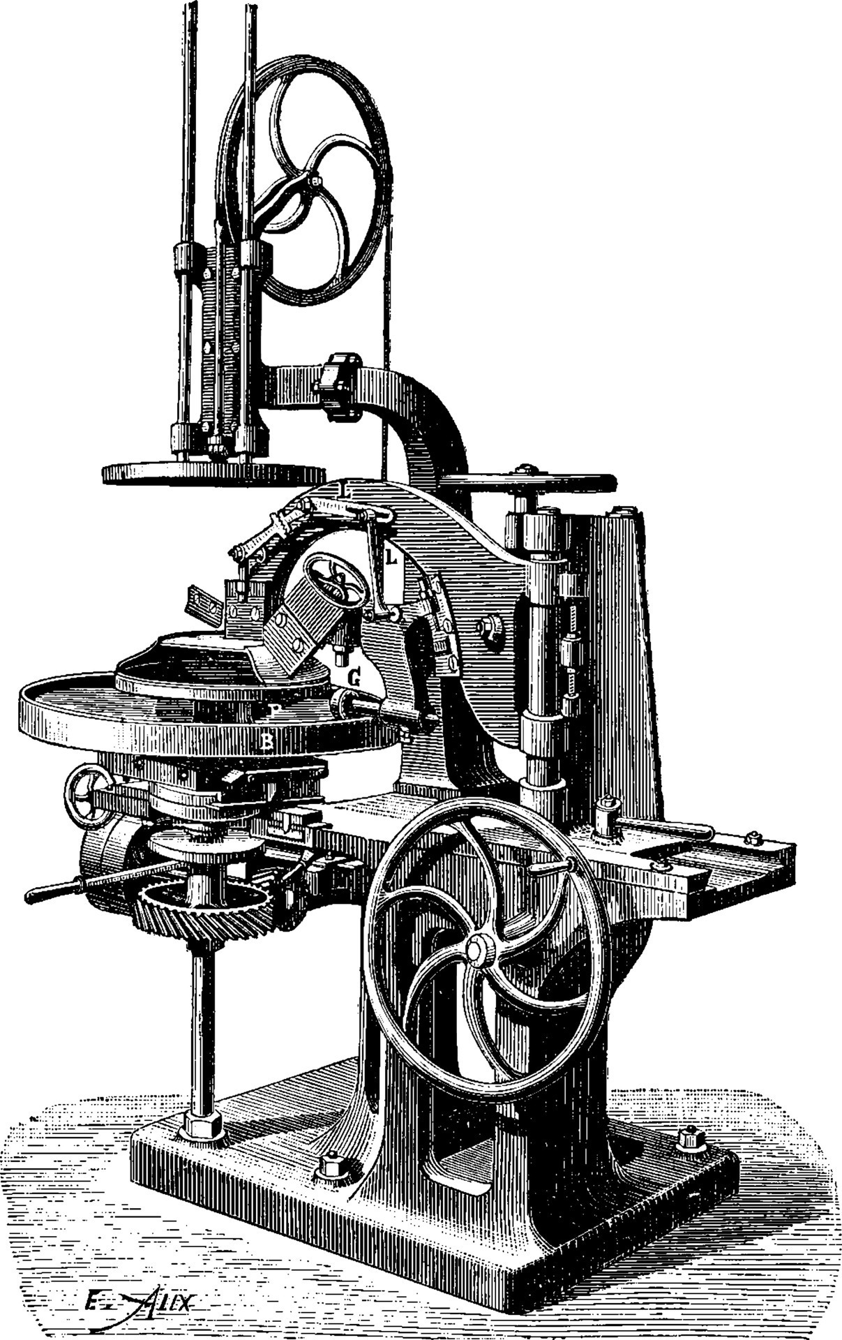 Machine for making oval platters, vintage engraving. 35074930 Vector