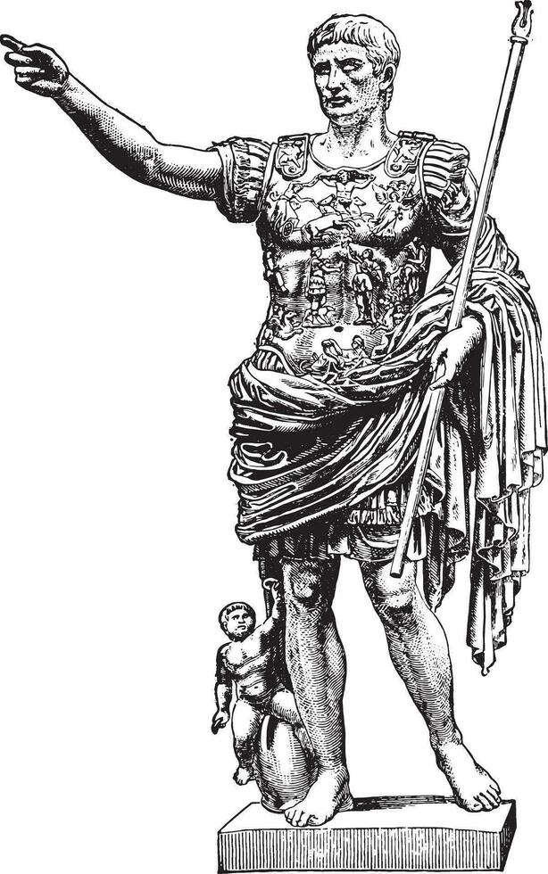 Statue of Augustus, vintage engraving. vector