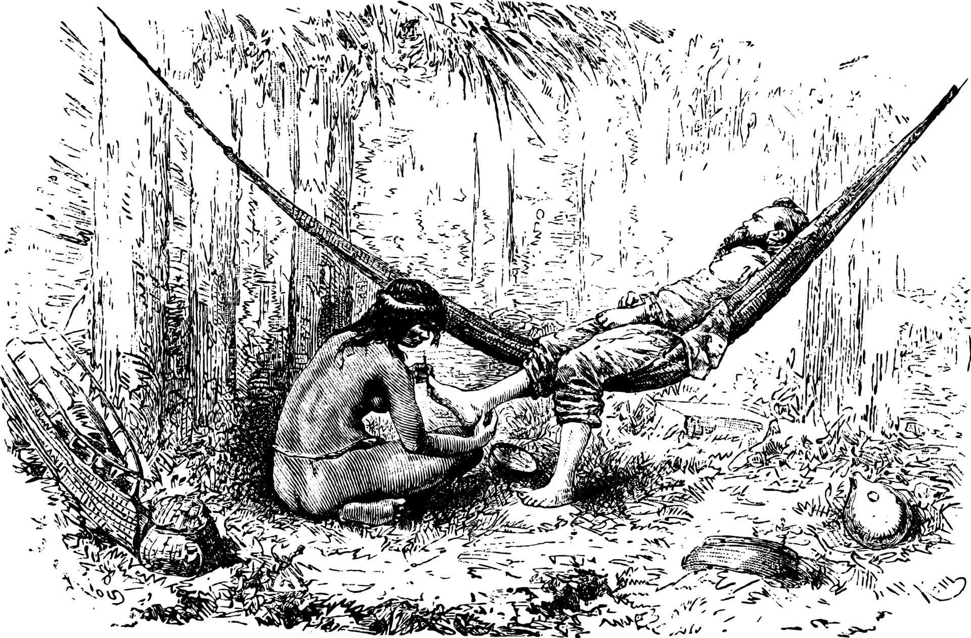 Native Woman Removing Jiggers From Feet in Oiapoque, Brazil, vin