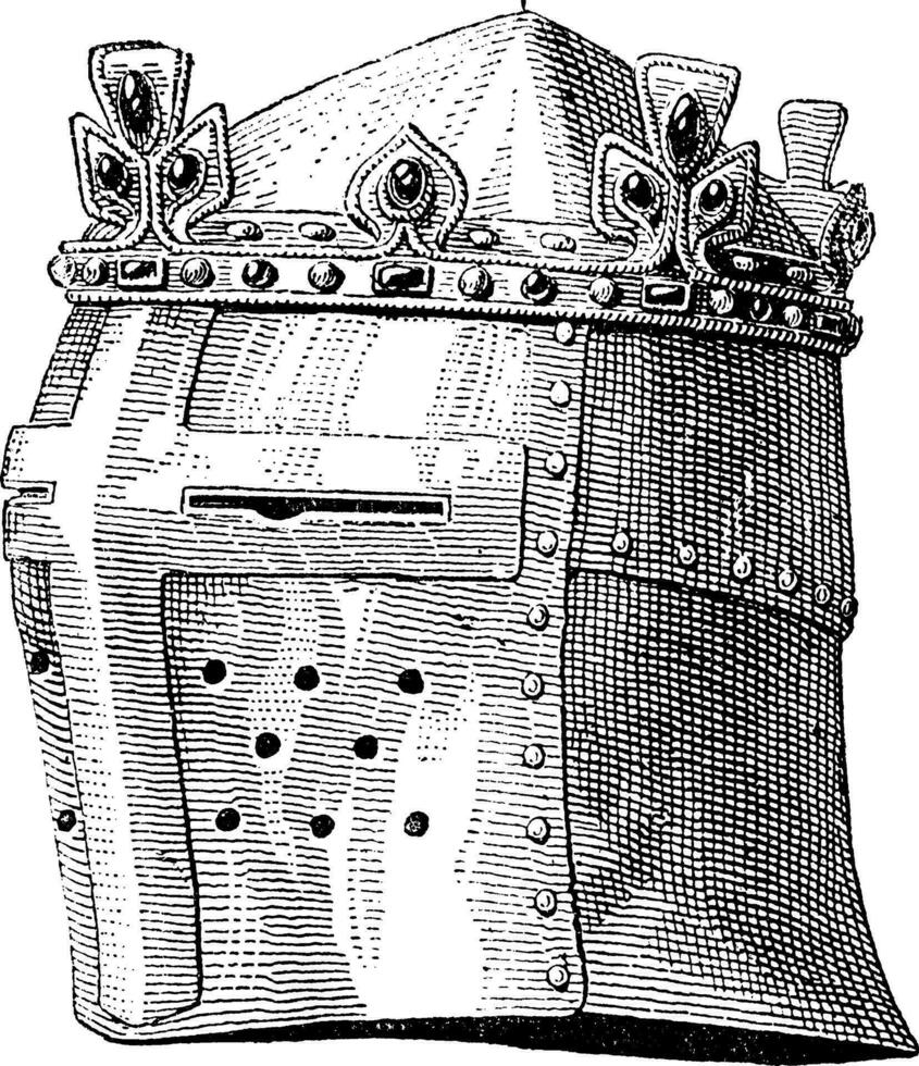 casco o galea desgastado por Luis ix en el batalla de el masajista Clásico grabado vector