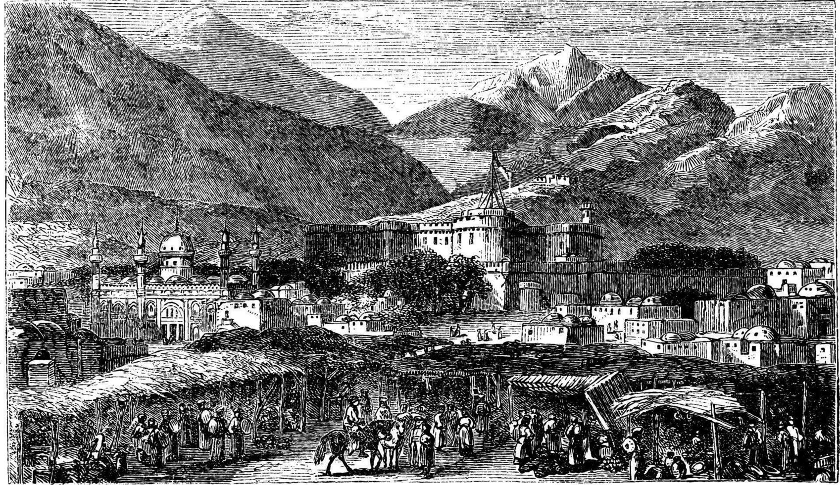 Kandahar capital city of province Afghanistan vintage engraving, in 1890s. vector