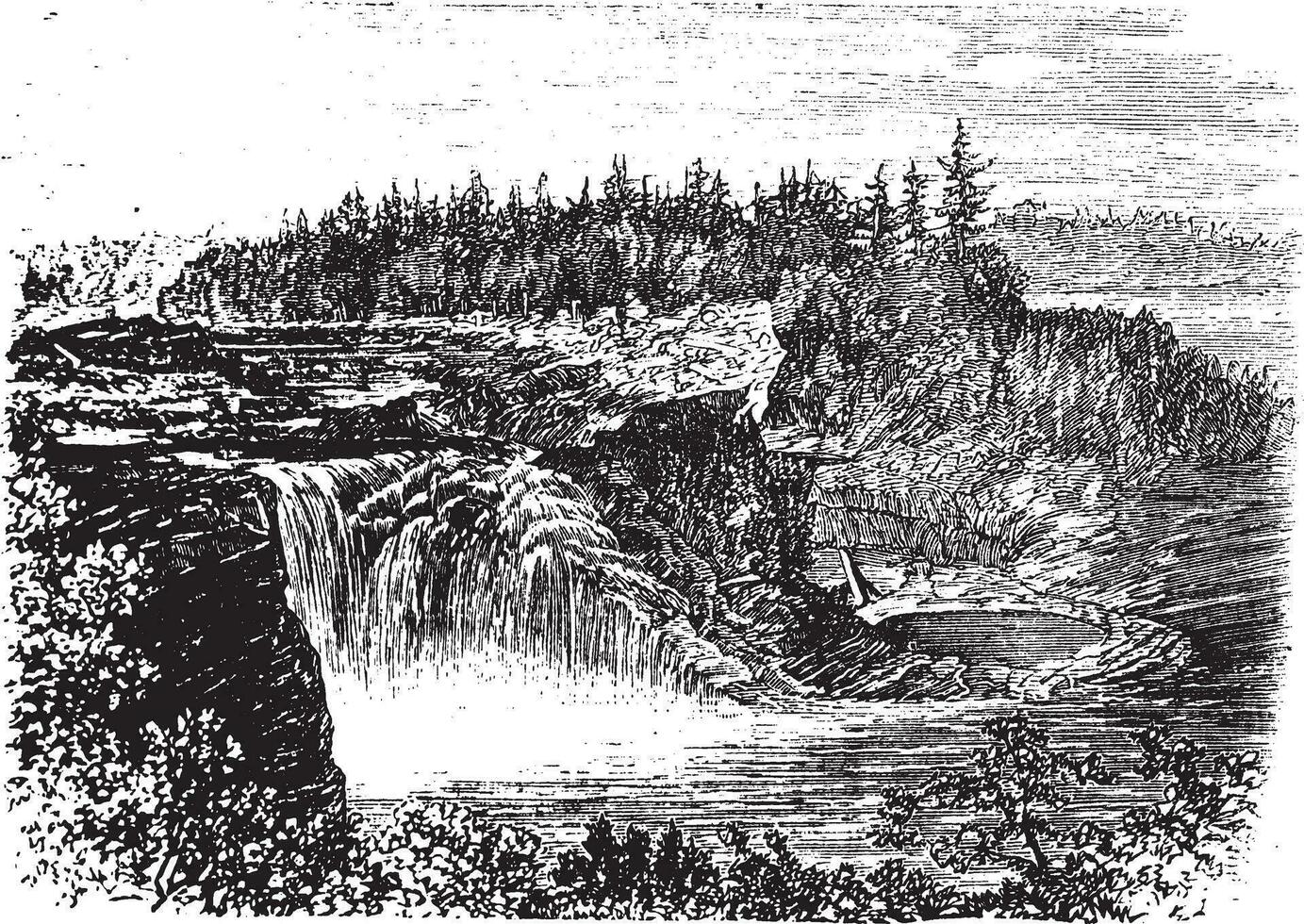 Chaudiere river Falls,in Quebec, Canada vintage engraving vector