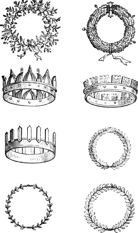 Roman Crowns, vintage engraving vector