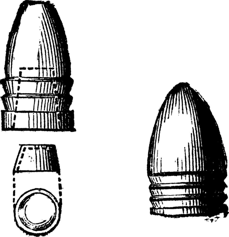 Minie First ball and ball of 1849 vintage engraving vector